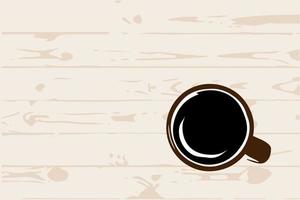 Vector illustration of brown cup of coffee on wooden background