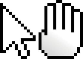 píxel ilustración de un ratón cursor y un Derecho mano, aislado en transparente antecedentes. vector