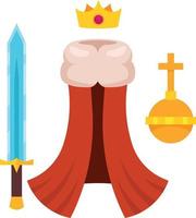 Royal Cloak And Crown With A Sword And An Orb, Isolated On Transparent Background. vector