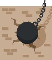 Vector Image Of A Wrecking Ball Hitting The Wall, Isolated On Transparent Background.