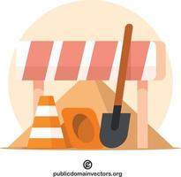 Vector Graphics Of A Road Barrier And A Shovel, Isolated On Transparent Background.