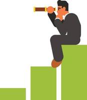 Businessman Looking Through The Binoculars, Isolated On Transparent Background. vector