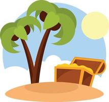 A Tropical Island With Palm Trees And A Treasure Chest, Isolated On Transparent Background. vector
