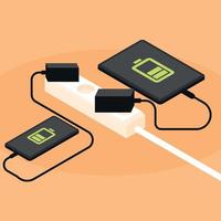 Charging A Smartphone And A Tablet, Vector Graphics, Isolated On Transparent Background.