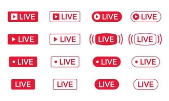 Live sticker, live streaming icon set. Suitable for live broadcast label and Red live buttons. vector
