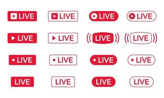 Live sticker, live streaming icon set. Suitable for live broadcast label and Red live buttons. vector