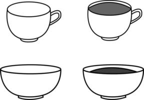 Set of cups vector line art. Decorative mugs. Minimalism.