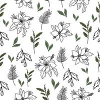 seamless floral pattern. Flowers pattern. Christmas Pattern. Flowers line art. vector