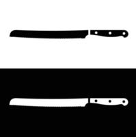 Bread knife Serrated knife flat silhouette icon vector. Collection of black and white kitchen appliances. Kitchen tools icon for web. Kitchen concept. All types of knives chefs need. vector
