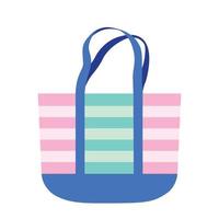 Cute colorful striped beach bag flat vector. Tote bag. Item for the beach. Colorful summer vacation. Summer time.  Summer concept. Travel icon. vector