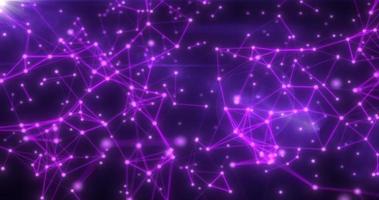 Abstract hi-tech purple glowing lines with dots and plexus triangles, abstract background photo