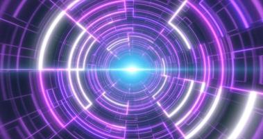 Abstract purple glowing neon laser tunnel futuristic hi-tech with energy lines, abstract background photo