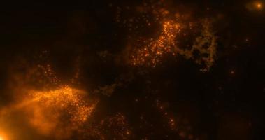 Abstract background of orange yellow fiery flying energy particles of energy magic waves with glow effect and bokeh blur photo
