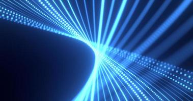 Abstract blue waves from lines and dots of particles of glowing swirling futuristic hi-tech with blur effect on a dark background. Abstract background photo