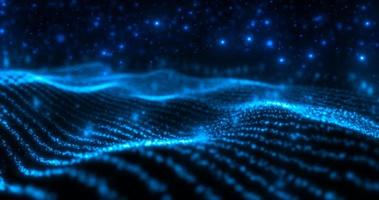 Abstract blue waves lines from particles and dots of energetic magic with glow effect and blur bokeh abstract background photo