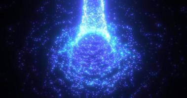 Abstract blue tunnel swirling from particles and dots of glowing bright futuristic hi-tech with a blur effect on a dark background. Abstract background photo