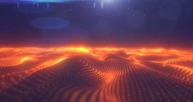 Abstract orange energy surface with magic waves of particles and points with an endation background of blur and glow with an abstract background photo
