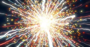 Abstract glowing energy explosion fiery whirlwind fireworks from lines and magic particles abstract background photo