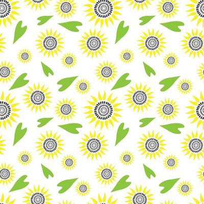 vector illustration seamless pattern of stylized sunflower and leaves
