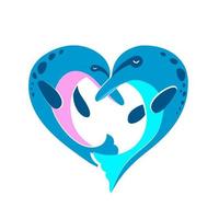 dos delfines en amor en el formar de un corazón vector