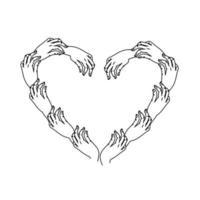 Many hands in the shape of a heart Vector illustration