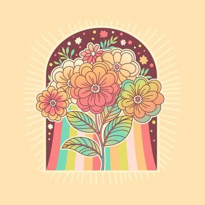 Flowers and Rainbow. Hippie style groovy vibes