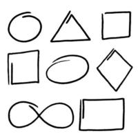 Different shaped frames set in hand drawn doodle style. Highlighting objects. Scribble frames. Vector illustration on white background.