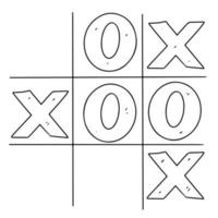 Tic-tac-toe game in hand drawn doodle style. Vector illustration isolated on white background.