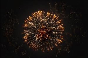 Fireworks particles at night. Realistic colorful pyrotechnics salute show isolated on dark background. photo
