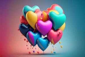 Colorful heart air balloon shape collection concept isolated on color background. Beautiful heart ball for event photo