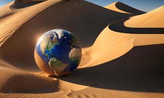 Miniature Earth in Barren Desert Landscape. photo