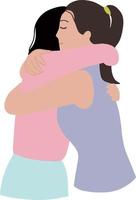 Vector of two young girls hug best friend bestie support each other illustration