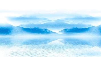 Chinese style ink painting like landscape natural scenery. Panorama of mountains in fog. Panoramic view of the mountains. photo