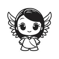 princess angel, logo concept black and white color, hand drawn illustration vector