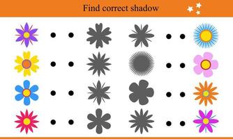 Find Correct Shadow for the Flowers. Educational Game For Children vector