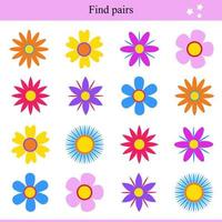 encontrar pares para flores para niños educativo juego vector