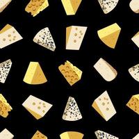 Seamless Pattern with Cheese on Black Background vector