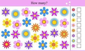 How Many Flowers. Educational Game For Children vector