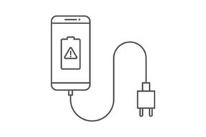 teléfono inteligente cargador adaptador línea icono firmar símbolo vector, teléfono inteligente, eléctrico enchufe, adaptador, dañado batería notificación vector