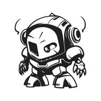 robot, logo concept black and white color, hand drawn illustration vector