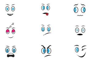 Cartoon faces. Expressive eyes and mouth, smiling, crying and surprised character face expressions. Illustration. vector