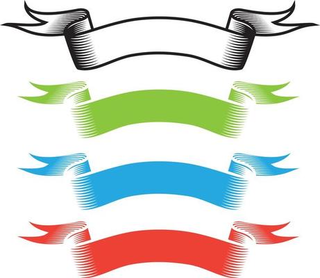 Scroll Banner In Black, Green, Blue, And Red Color, Isolated On Transparent Background.