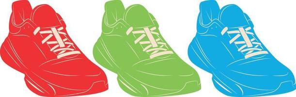 Sneakers In Various Colors, Isolated On Transparent Background. vector