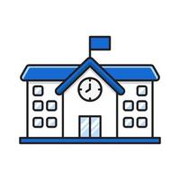 School building icon with blue and white color isolated on white background vector