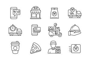 Set of food delivery icons in linear style isolated on white background vector