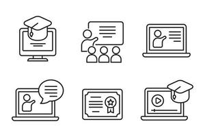 Online course icons collection in linear style isolated on white background vector