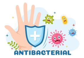 Antibacterial Illustration with Washing Hands, Virus Infection and Microbes Bacterias Control in Hygiene Healthcare Flat Cartoon Hand Drawn Templates vector