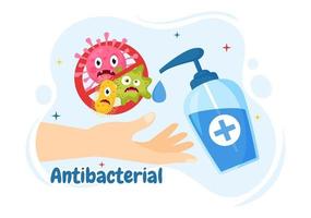 Antibacterial Illustration with Washing Hands, Virus Infection and Microbes Bacterias Control in Hygiene Healthcare Flat Cartoon Hand Drawn Templates vector