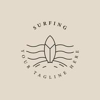 surf club line icon logo vector symbol illustration design, surfboard california minimal vector design