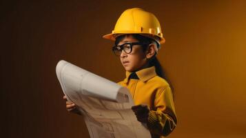 linda ingeniero arquitecto niño. futuro carrera concepto. ai generado. foto